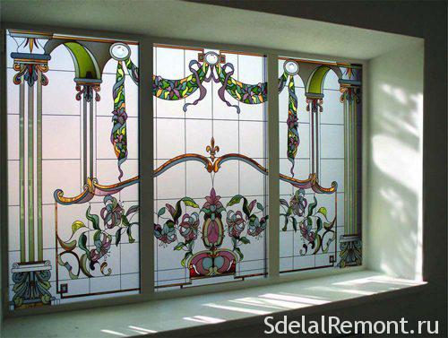 Plastic windows, stained glass door,