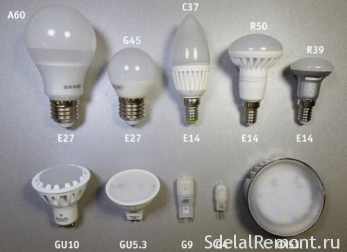 Types of base LED lamps