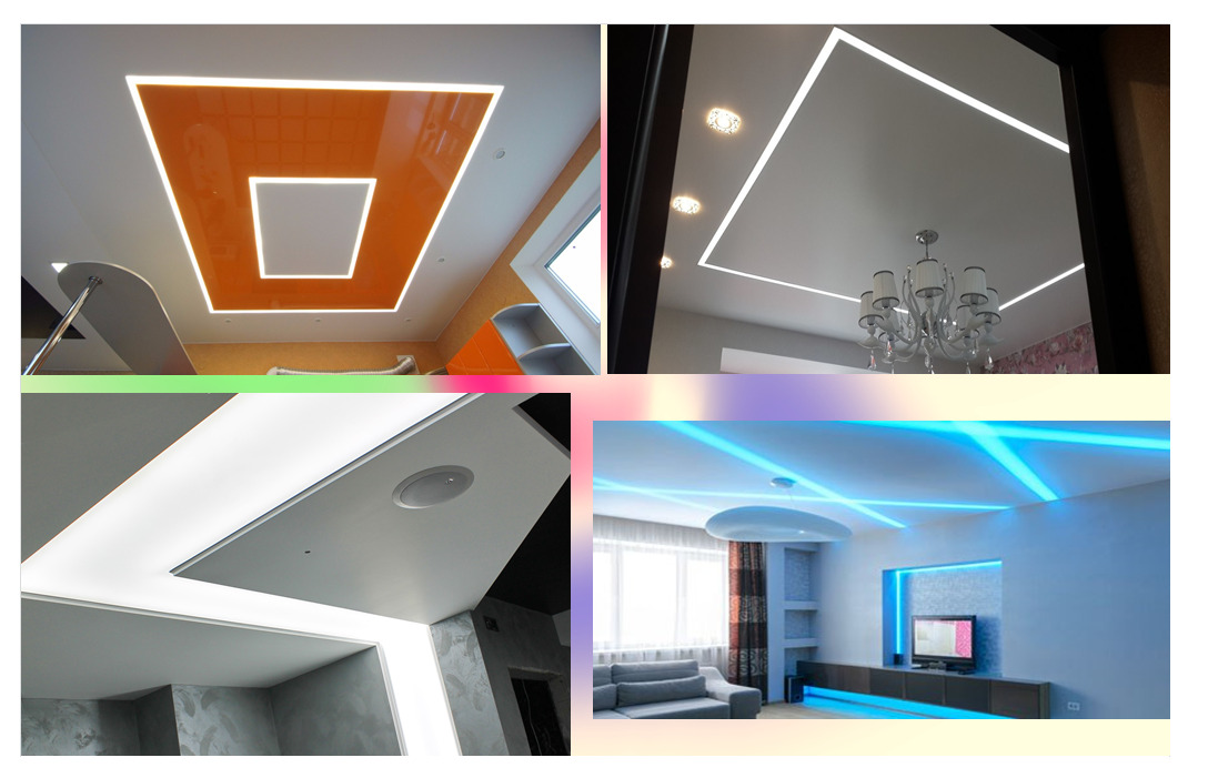 Installation of LED lines in the ceiling plasterboard. Methods mounting