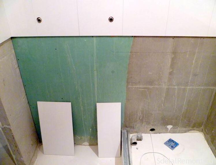 Guide for laying tiles on plasterboard with their hands instruction