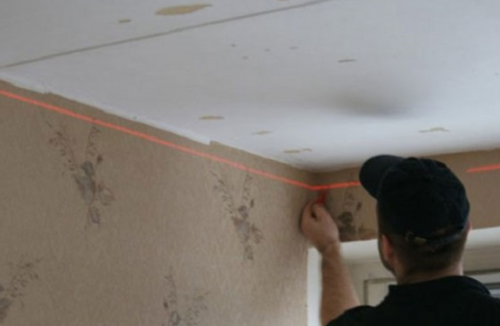 Marking under the ceiling plasterboard