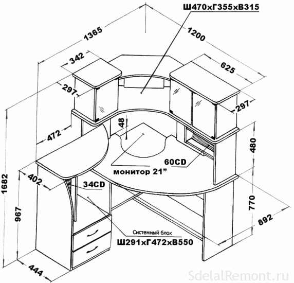 Схема стола компьютерного своими руками