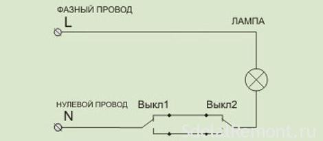 Подключение двух проходных выключателей фото