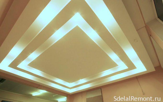 Монтаж парящего потолка из гипсокартона со светодиодной полосой по ...
