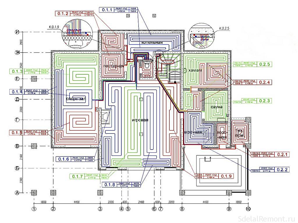 Чертеж теплого пола водяного