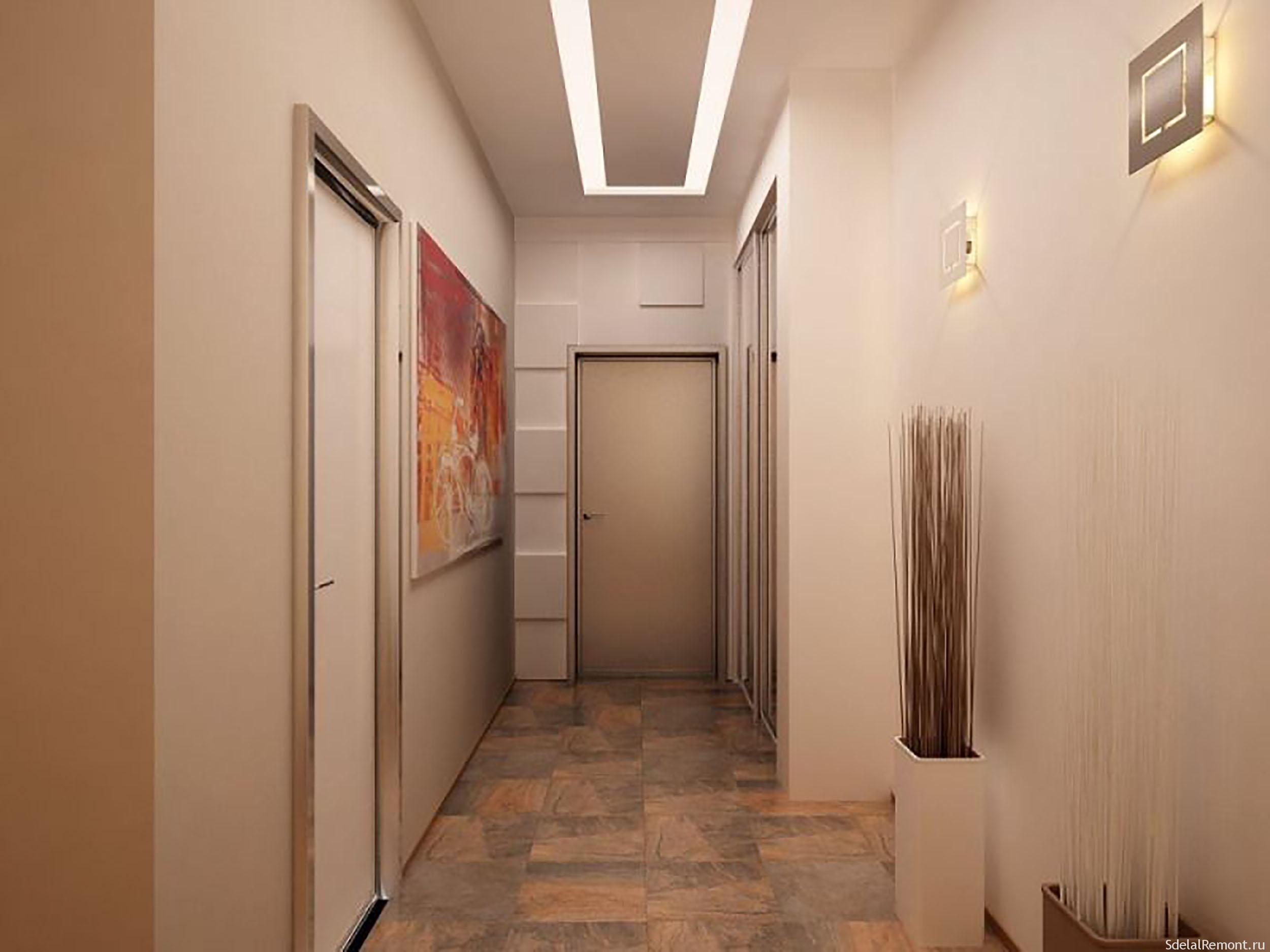 Дизайн потолка в коридоре + фото: потолки из гипсокартона и натяжн�ые